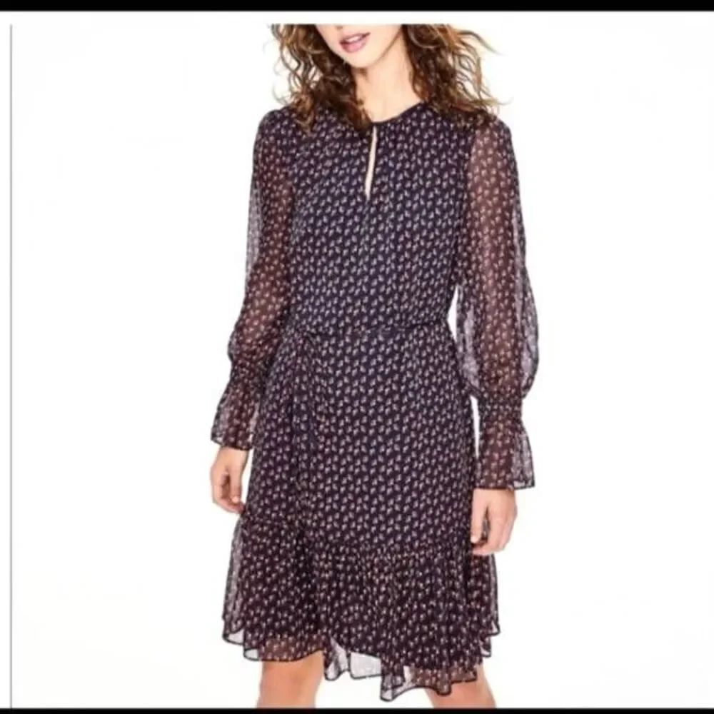 Boden Libby Dress Navy Blue Floral Knee Length Dress sz 6R